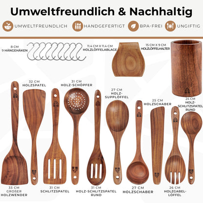 Woodenhouse Kochbesteck Set 12-teilig aus Teakholz mit Halter