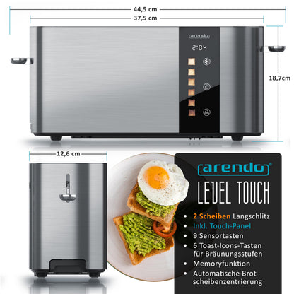 Arendo Level Touch Toaster 2 Scheiben Langschlitz Edelstahl