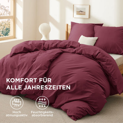 BEDSURE Bettwäsche-Set 135x200 cm Baumwolle 4-teilig Weinrot