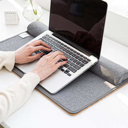 ergomi Laptoptisch mit Kissen – Laptopunterlage bis 17 Zoll, Holzoptik