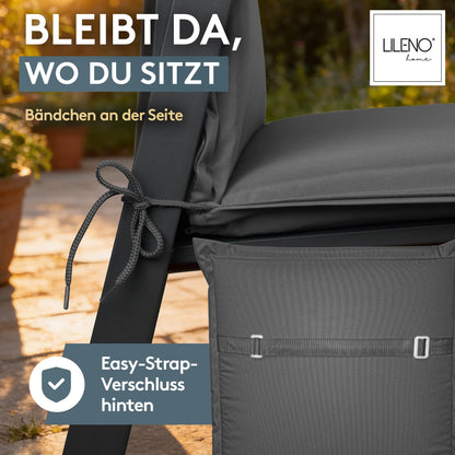 LILENO HOME Gartenstuhlauflagen 2er-Set Hochlehner Anthrazit (Tami)