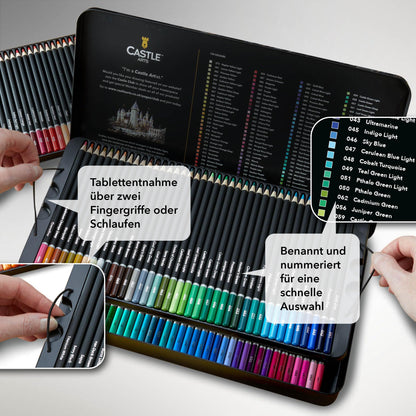 Castle Art Supplies Buntstift-Set mit 120 Stiften in Blechbox