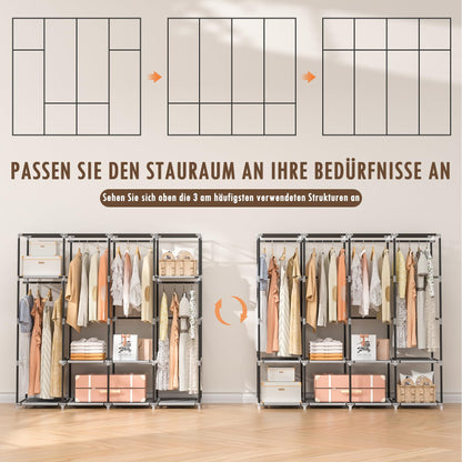 Neatrays Stoffschrank mit 4 Kleiderstangen und 8 Fächern, schwarz
