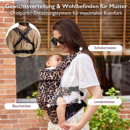 Momcozy Babytrage aus Baumwolle, ergonomisch, 3,2-20 kg, Leopard