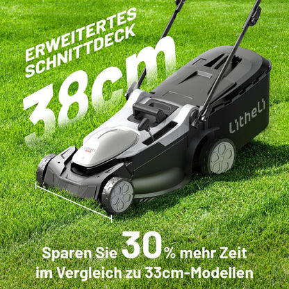 Litheli Akku Rasenmäher 2 x 20V Brushless, 38 cm, bis 300 m²
