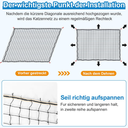 Aystkniet Katzennetz für Balkon 6 x 3 m, drahtverstärkt, UV-beständig