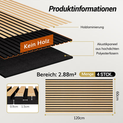 TONOR 3D Holzfurnier Akustikpaneele selbstklebend - Eiche