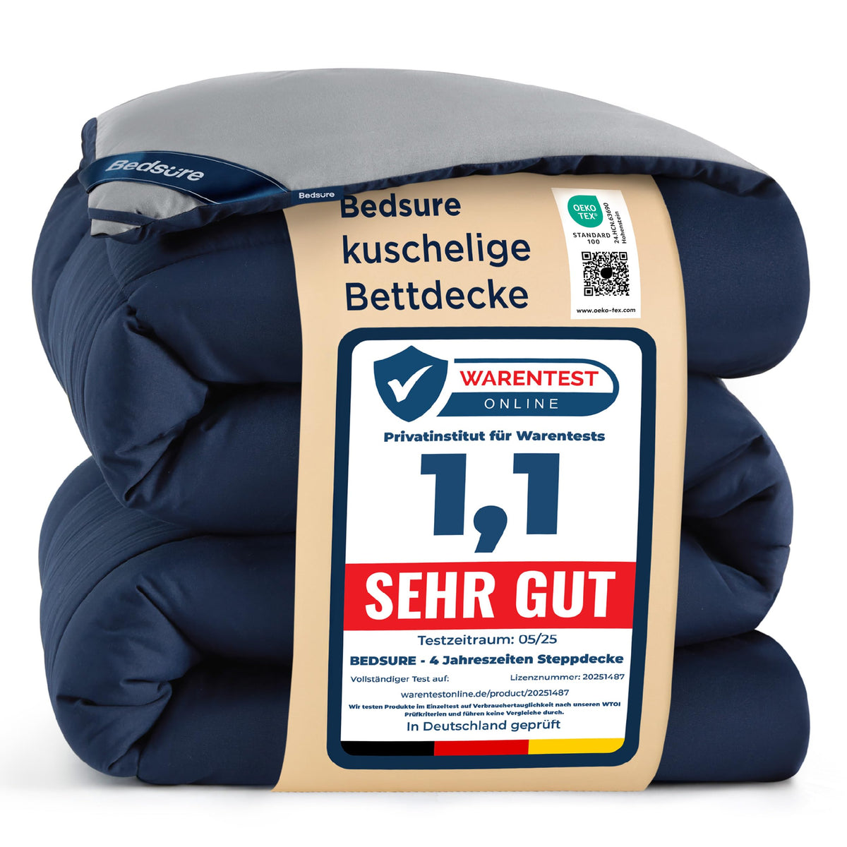 BEDSURE Ganzjahresdecke 135x200 cm, Allergiker Bettdecke, Blau/Grau – zweifarbige Bettdecke für vier Jahreszeiten