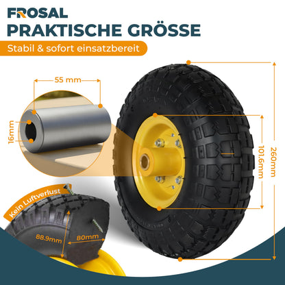 FROSAL PU-Ersatzräder 4.10/3.50-4, 4er-Set, pannensicher, Stahlfelge