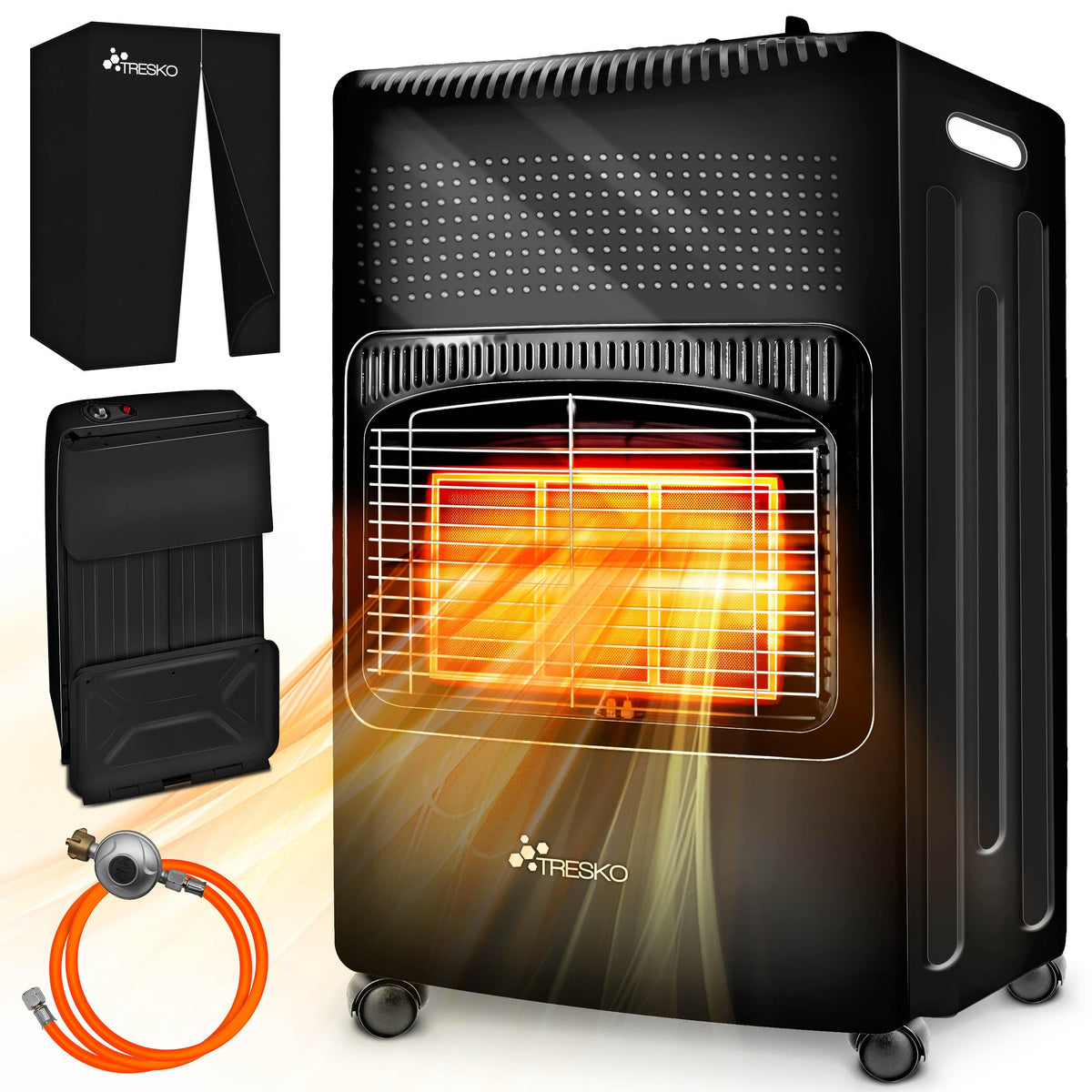 TRESKO Infrarot Gasheizung 4200W Gasofen mit Regler – Schwarz. Erzeugt Infrarot-Wärme für Räume mittels Gas.