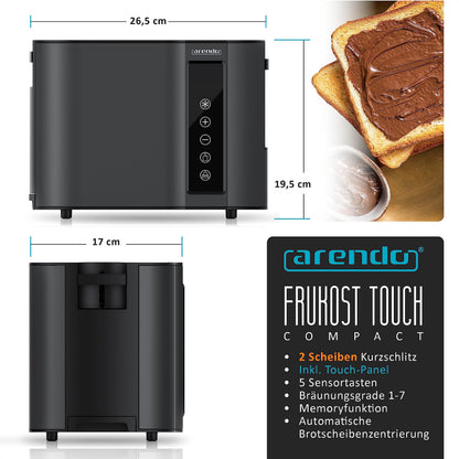 Arendo Frukost Touch Compact Toaster, 2 Scheiben, Edelstahl