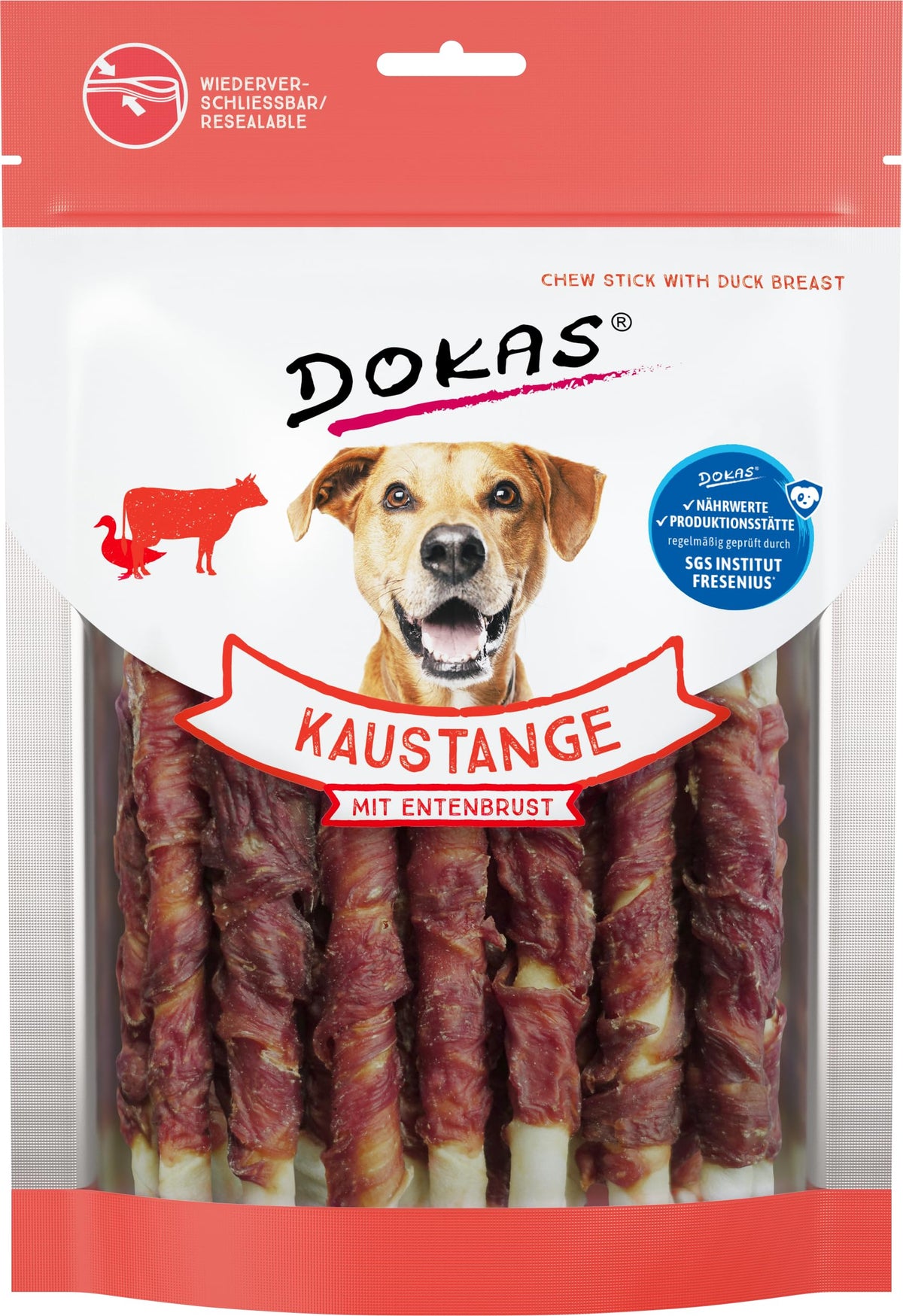 DOKAS Kaustange mit Entenbrust, getreidefreier Hundesnack, 9 x 200 g
