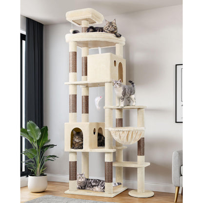 Globlazer Kratzbaum F83 XXL 213cm für grosse Katzen - Beige. Hoher, beiger Kratzbaum mit Sisalsäulen zum Klettern und Kratzen für grosse Katzen.