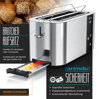 Arendo Edelstahl Toaster 4 Scheiben Langschlitz Touchscreen