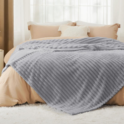 BEDSURE Kuscheldecke 220x240 cm, Flanell-Fleecedecke, Hellgrau