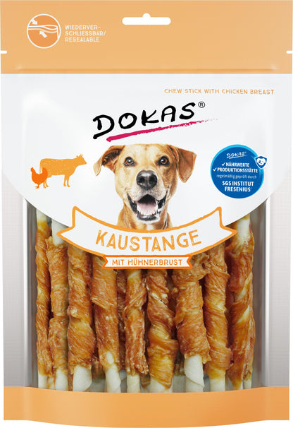 DOKAS Kaustange mit Hühnerbrust – getreidefreier Hundesnack, 9 x 200 g, Stangenform aus Rinderhaut