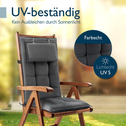 Beautissu Hochlehner Auflage Sun-HL 6er Set mit Kopfpolster Anthrazit