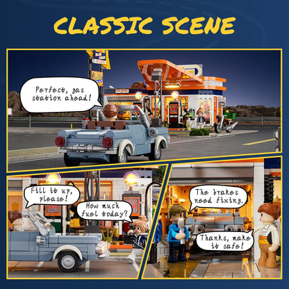 FUNWHOLE City Gas Station Bauset mit Licht – 1608 PCS