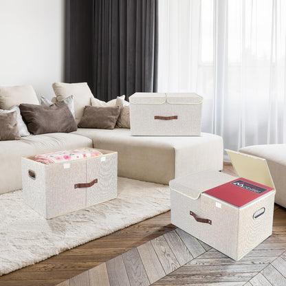 TYEERS Stoffbox mit Fächern – Beige 3er-Set 55x33x30 cm
