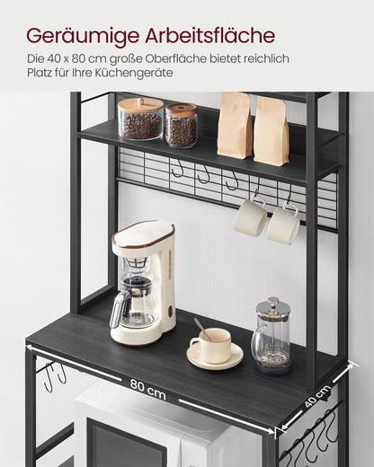 VASAGLE KKS025B32 Küchenregal mit Steckdosen – Anthrazitgrau-Schwarz