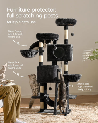 FourFurPets Kratzbaum 160 cm Katzen-Aktivitätsbaum - Rauchgrau