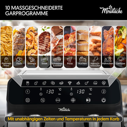La Moustache DuoFry Gray Heissluftfritteuse - XXL 2 Fächer 8L