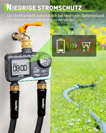 RAINPOINT Bewässerungscomputer 2 Zonen mit Messing-Drehgelenk