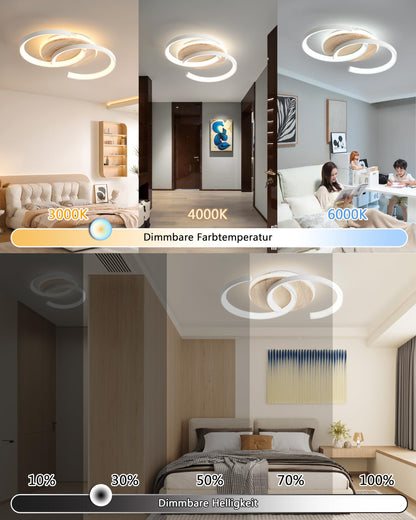 Meloweel LED Deckenleuchte Holz dimmbar 2-Ringe mit Fernbedienung