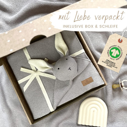 DIKOS SCHMUSE-Hase Babydecke & Kuscheltuch aus Bio-Baumwolle, grau