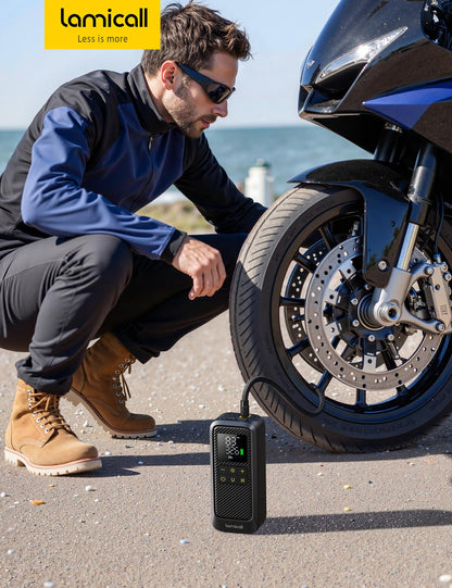 Lamicall Elektrische Luftpumpe 150 PSI, Akku-Fahrradpumpe mit LED