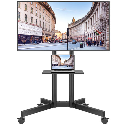 BONTEC TV Ständer rollbar, höhenverstellbar, für 32-85 Zoll bis 55 kg mit Ablage und feststellbaren Rollen