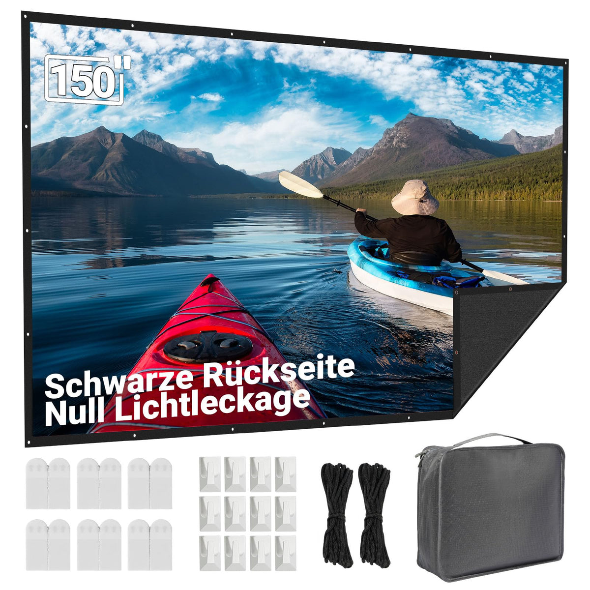 LEORFI Beamer Leinwand 150 Zoll Outdoor, 16:9, faltbar, waschbar, Projektionsfläche aus Polyester mit Ösen