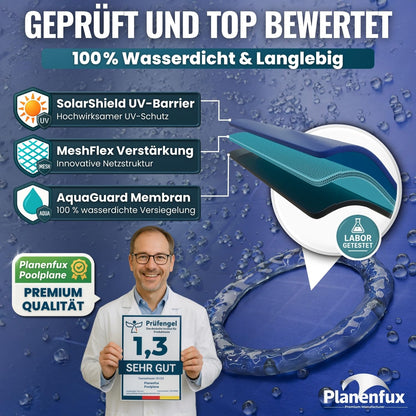 Planenfux 2-in-1 Poolabdeckung Rundplane für Pool Ø 500-550 cm
