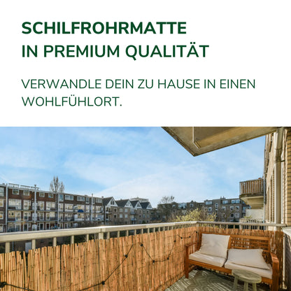 Natursache Schilfrohrmatte Sichtschutz 1 x 6 m für Balkon und Garten