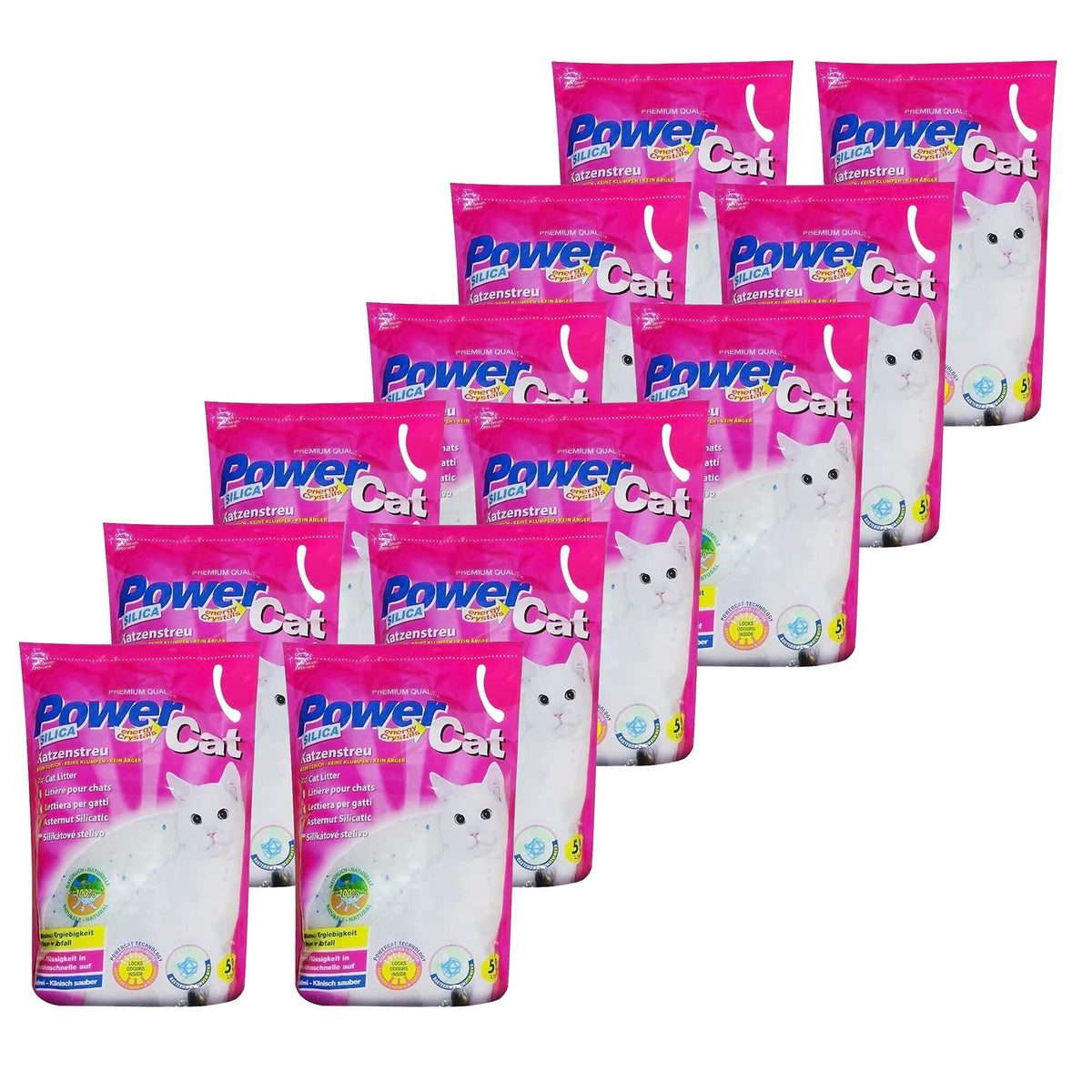Powercat Magic Silikat Katzenstreu 12 x 5 Liter (60 L), nicht klumpendes Silikatgranulat