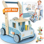Entdeckerland Lauflernwagen 3-in-1 Motorikspielzeug Holz. Bunter Holzwagen mit Griff und Rädern zum Laufenlernen und zur Motorikförderung.