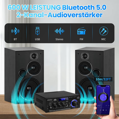 sikkeby AK45 HiFi-Verstärker mit Bluetooth, 2 x 40 W, USB, SD, FM