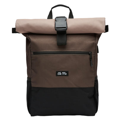 Ela Mo Rolltop Rucksack Damen mit Laptopfach und USB, Sand & Olive, zweifarbiger Rolltop-Daypack