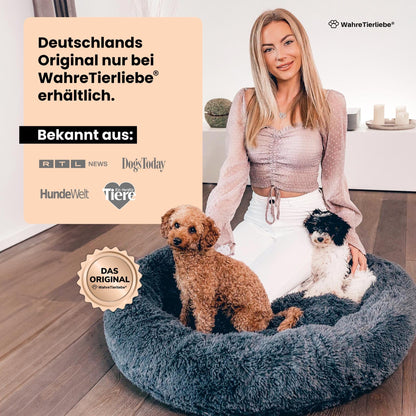 Wahre Tierliebe Hundebett Fluffy Wolke - Das Original, mit waschbarem Bezug Hundekissen, Hundekorb, Flauschiges Hundebett für große, mittelgroße & kleine Hunde