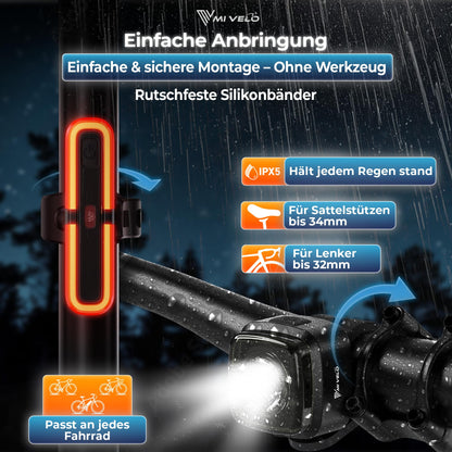 MIVELO Fahrradlicht Set mit Bremslicht, StVZO zugelassen, USB-C