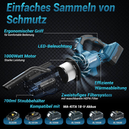 LDHTHOPI Akku-Staubsauger für Makita 18V, 20000 Pa, ohne Akku, Blau