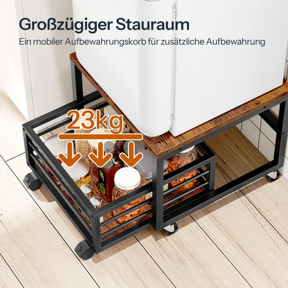 HOOBRO Mini-Kühlschrankständer mit Rollkorb, Vintagebraun-Schwarz