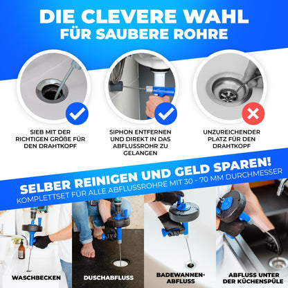 CLEVERWERK Rohrreinigungsspirale 7,5 m mit Schnellspannfutter