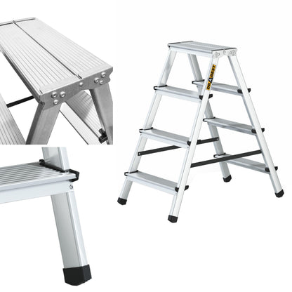 DRABEST Klapptritt DD2x4 Aluminium Trittleiter 2x4 Stufen bis 125 kg, beidseitig begehbar