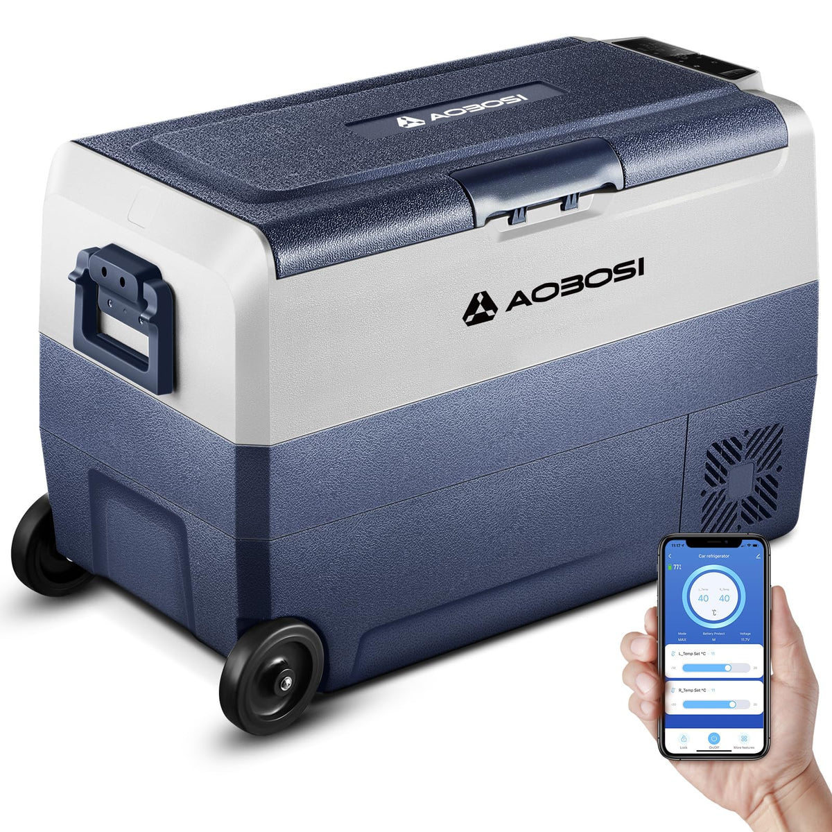 AAOBOSI Kompressor-Kühlbox 50 L Dual Zone mit App-Steuerung 12/24 V, Rollen und Teleskopgriff