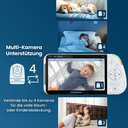 Babysense Babyphone mit 2 Kameras, Full HD Split-Screen, Nachtlicht