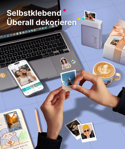 Liene Pearl N200 Pro Mini Fotodrucker Bluetooth mit 50 Fotos, Lila