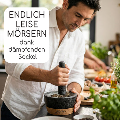 JUNGTHAL Mörser mit Stössel aus Granit mit Korksockel, Ø 16 cm