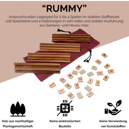LOGOPLAY Rummy Legespiel aus Holz mit 108 Spielsteinen im Stoffbeutel