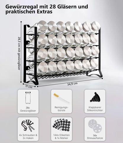 Deco haus Gewürzregal stehend & hängend mit 28 Gläsern, schwarz